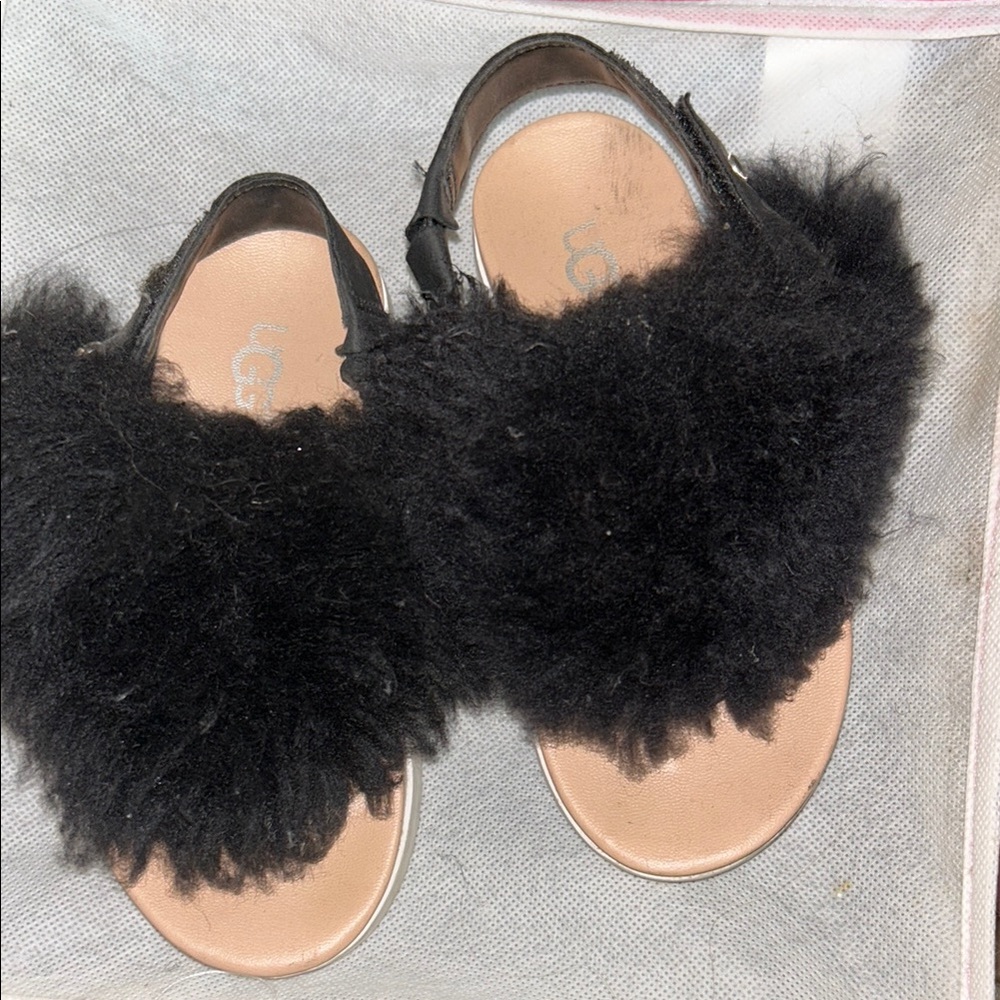 UGG Black Fluffy Slippers Cozy Indoor Footwear